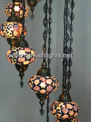 9-BALL TURKISH  MOSAIC CHANDELIER WITH LARGE GLOBES, BROWN - TurkishLights.NET