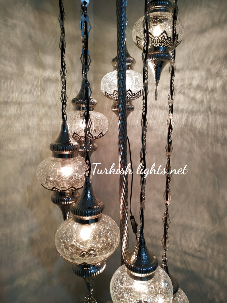 FLOOR LAMP WITH  7 LARGE GLOBES and CHROME FINISH ,ID:131 - TurkishLights.NET