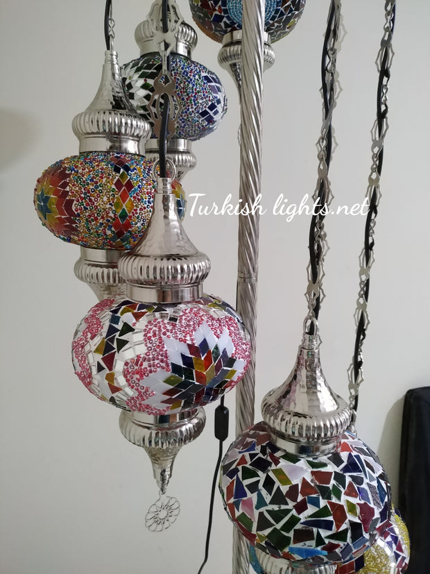 FLOOR LAMP WITH  7 LARGE GLOBES and CHROME FINISH ,ID:131 - TurkishLights.NET