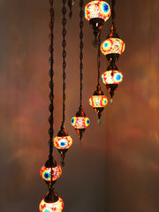 9-BALL TURKISH  MOSAIC CHANDELIER WITH MEDIUM GLOBES - TurkishLights.NET