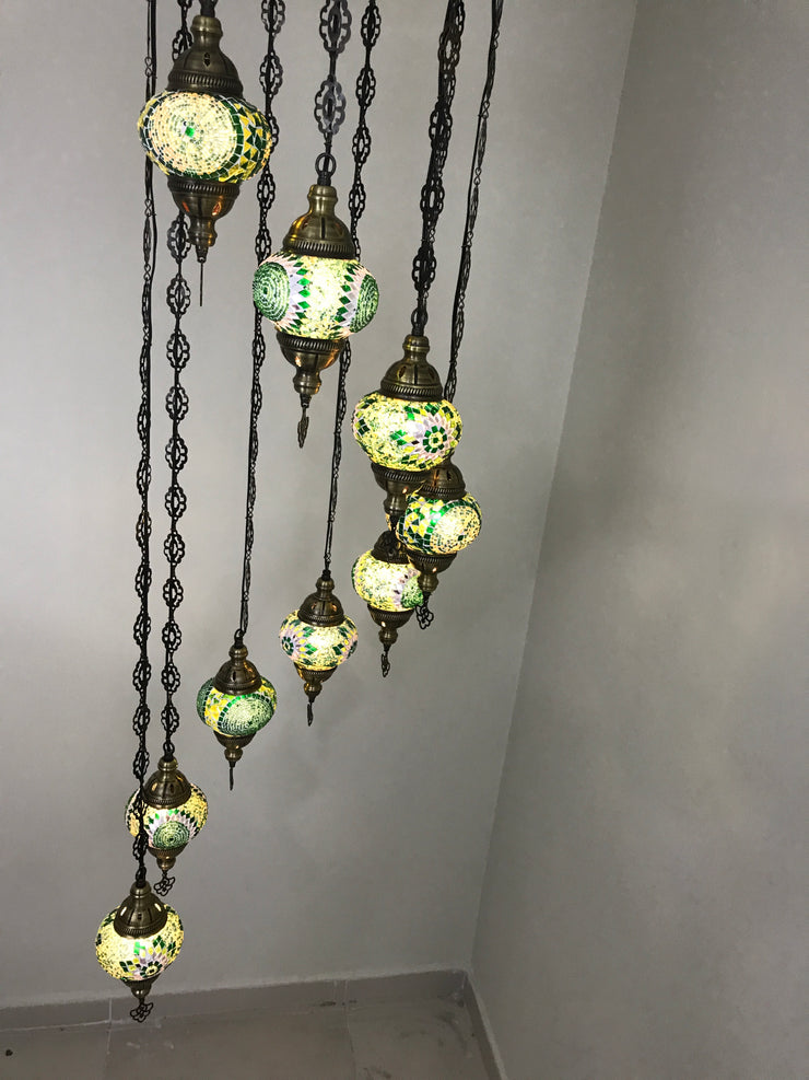 9-BALL TURKISH  MOSAIC CHANDELIER WITH MEDIUM GLOBES - TurkishLights.NET