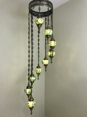 9-BALL TURKISH  MOSAIC CHANDELIER WITH MEDIUM GLOBES - TurkishLights.NET