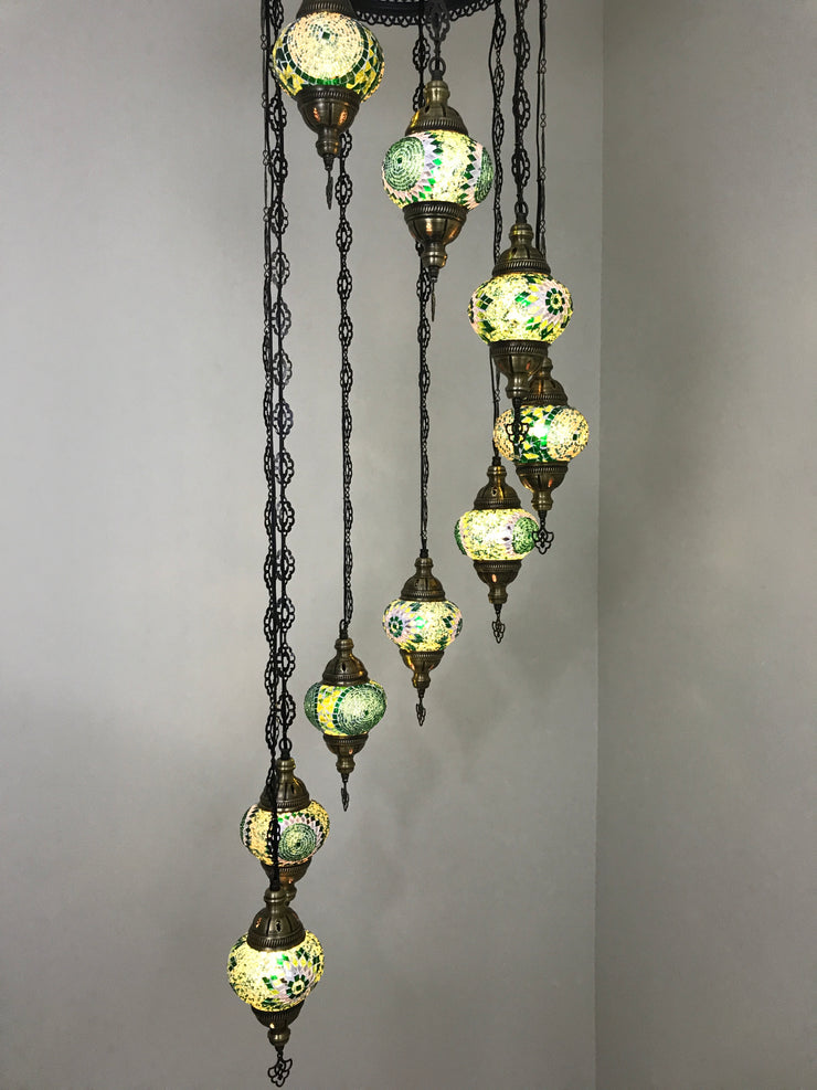 9-BALL TURKISH  MOSAIC CHANDELIER WITH MEDIUM GLOBES - TurkishLights.NET