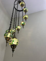 9-BALL TURKISH  MOSAIC CHANDELIER WITH MEDIUM GLOBES - TurkishLights.NET