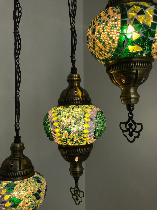 9-BALL TURKISH  MOSAIC CHANDELIER WITH MEDIUM GLOBES - TurkishLights.NET