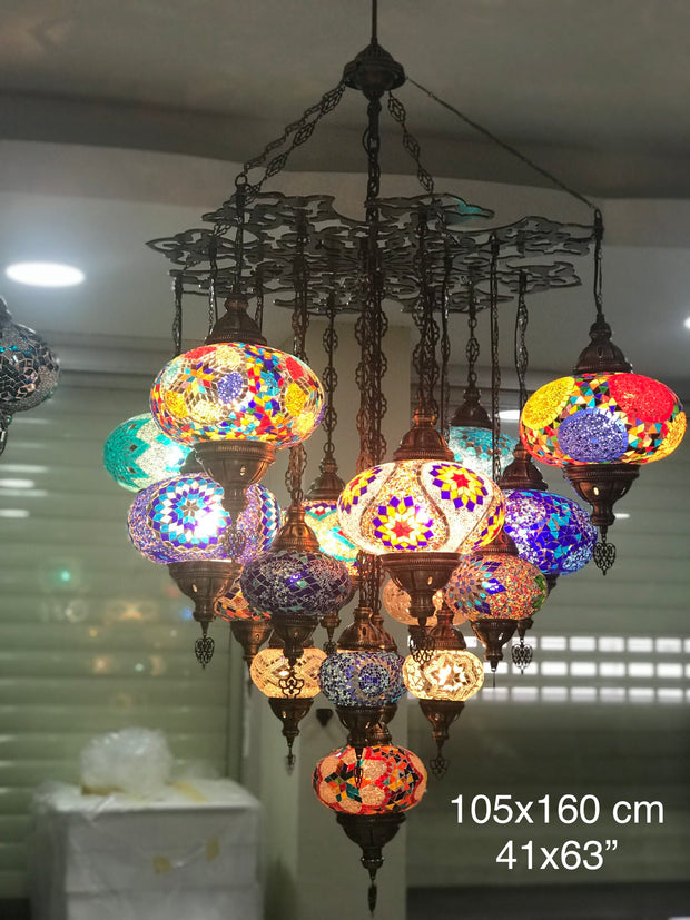 CUSTOM A-  TURKISH SULTAN MOSAIC CHANDELIER 17 Globes, FREE SHIPPING - TurkishLights.NET