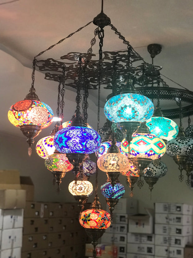 CUSTOM A-  TURKISH SULTAN MOSAIC CHANDELIER 17 Globes, FREE SHIPPING - TurkishLights.NET