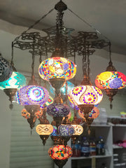 CUSTOM A-  TURKISH SULTAN MOSAIC CHANDELIER 17 Globes, FREE SHIPPING - TurkishLights.NET