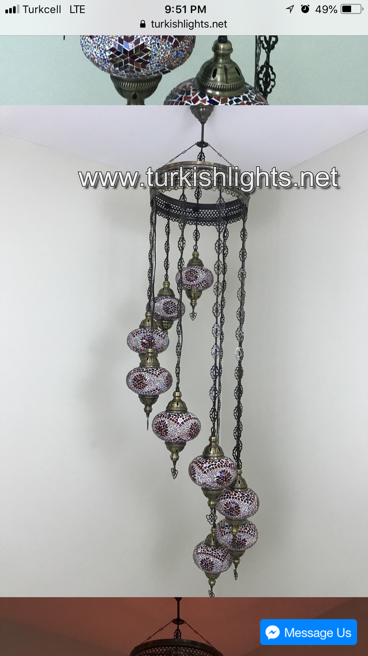 9 ball spiral chandelier frame only no globes - TurkishLights.NET