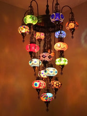 17 Globe Arched Mosaic Chandelier, FREE SHIPPING - TurkishLights.NET