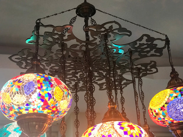 CUSTOM A-  TURKISH SULTAN MOSAIC CHANDELIER 17 Globes, FREE SHIPPING - TurkishLights.NET