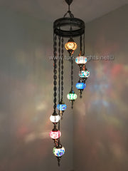 9-BALL TURKISH  MOSAIC CHANDELIER WITH MEDIUM GLOBES, MIX GLOBES - TurkishLights.NET