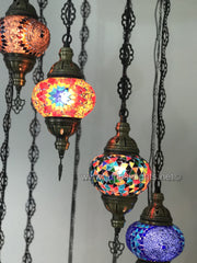 9-BALL TURKISH  MOSAIC CHANDELIER WITH MEDIUM GLOBES, MIX GLOBES - TurkishLights.NET