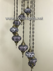 9-BALL TURKISH  MOSAIC CHANDELIER WITH LARGE GLOBES, PURPLE - TurkishLights.NET