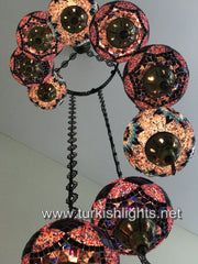 9-BALL TURKISH  MOSAIC CHANDELIER WITH LARGE GLOBES, PURPLE - TurkishLights.NET