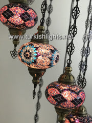 9-BALL TURKISH  MOSAIC CHANDELIER WITH LARGE GLOBES, PURPLE - TurkishLights.NET