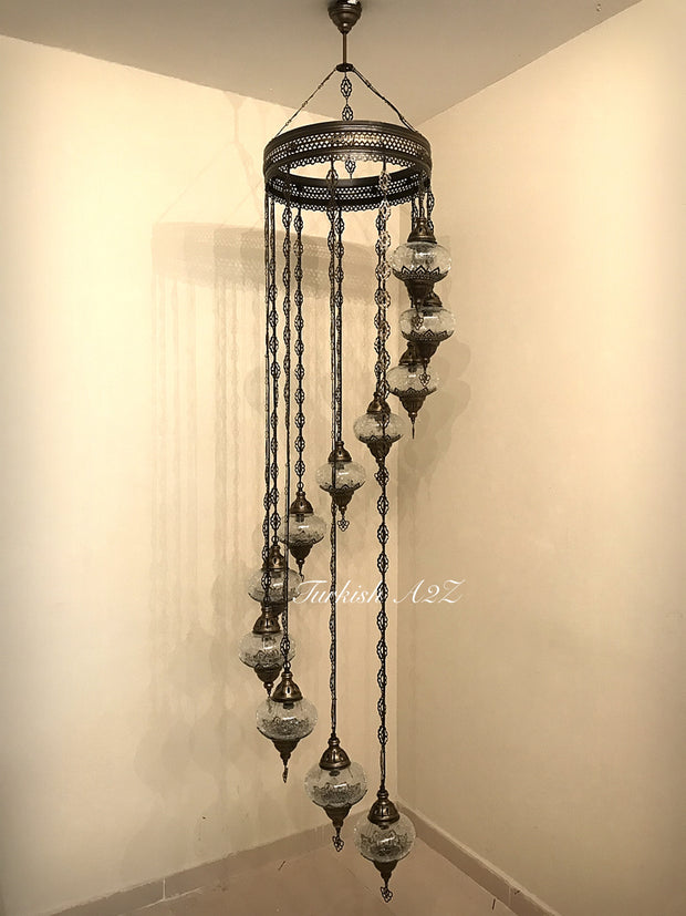 Ottoman Chandelier with 11 Cracked Globes (water drop model) , ID:147 - TurkishLights.NET