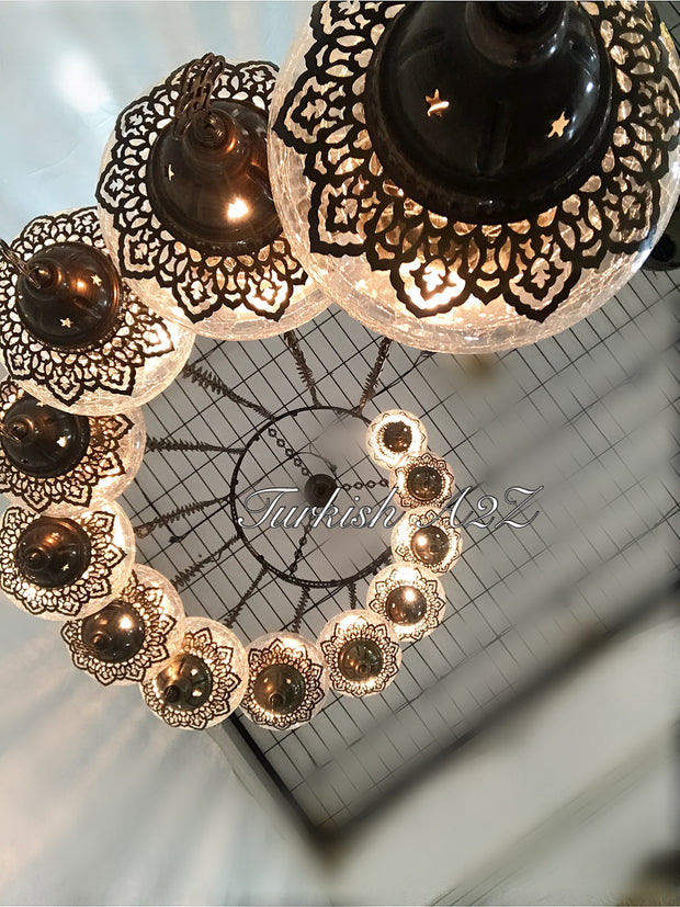 Ottoman Chandelier with 13 Cracked Globes (water drop model) , ID:147 - TurkishLights.NET