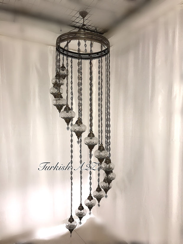 Ottoman Chandelier with 15 Cracked Globes (water drop model) , ID:147 - TurkishLights.NET