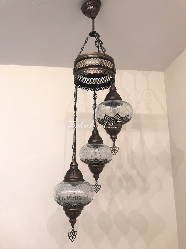 Ottoman Chandelier with 3 Cracked Globes (water drop model) , ID:147 - TurkishLights.NET