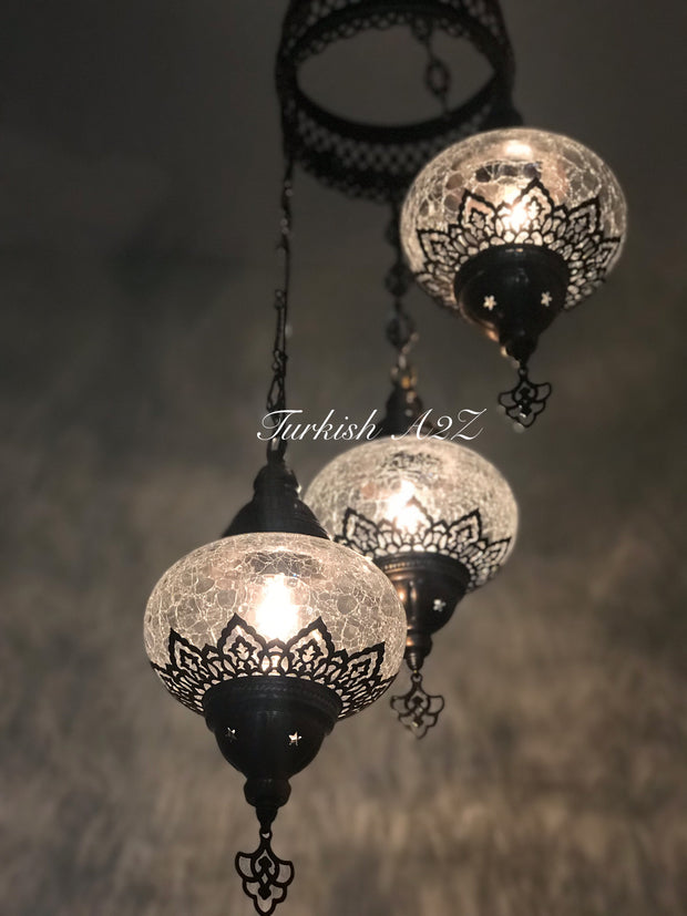 Ottoman Chandelier with 3 Cracked Globes (water drop model) , ID:147 - TurkishLights.NET