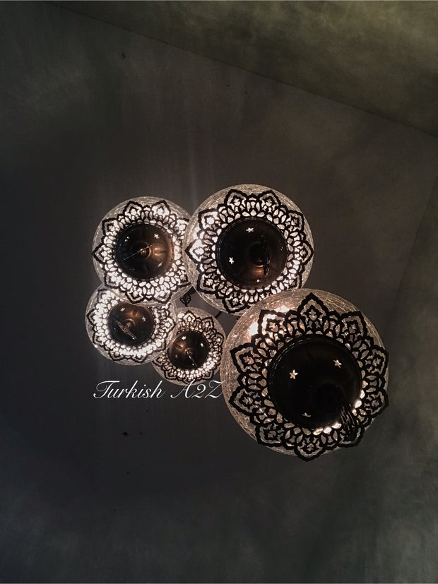 Ottoman Chandelier with 5 Cracked Globes (water drop model) , ID:147 - TurkishLights.NET