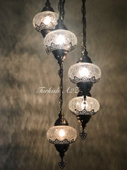 Ottoman Chandelier with 5 Cracked Globes (water drop model) , ID:147 - TurkishLights.NET