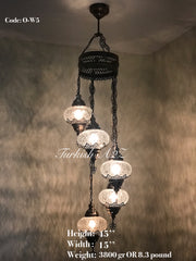 Ottoman Chandelier with 5 Cracked Globes (water drop model) , ID:147 - TurkishLights.NET