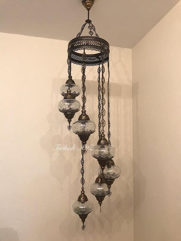 Ottoman Chandelier with 7 Cracked Globes (water drop model) , ID:147 - TurkishLights.NET