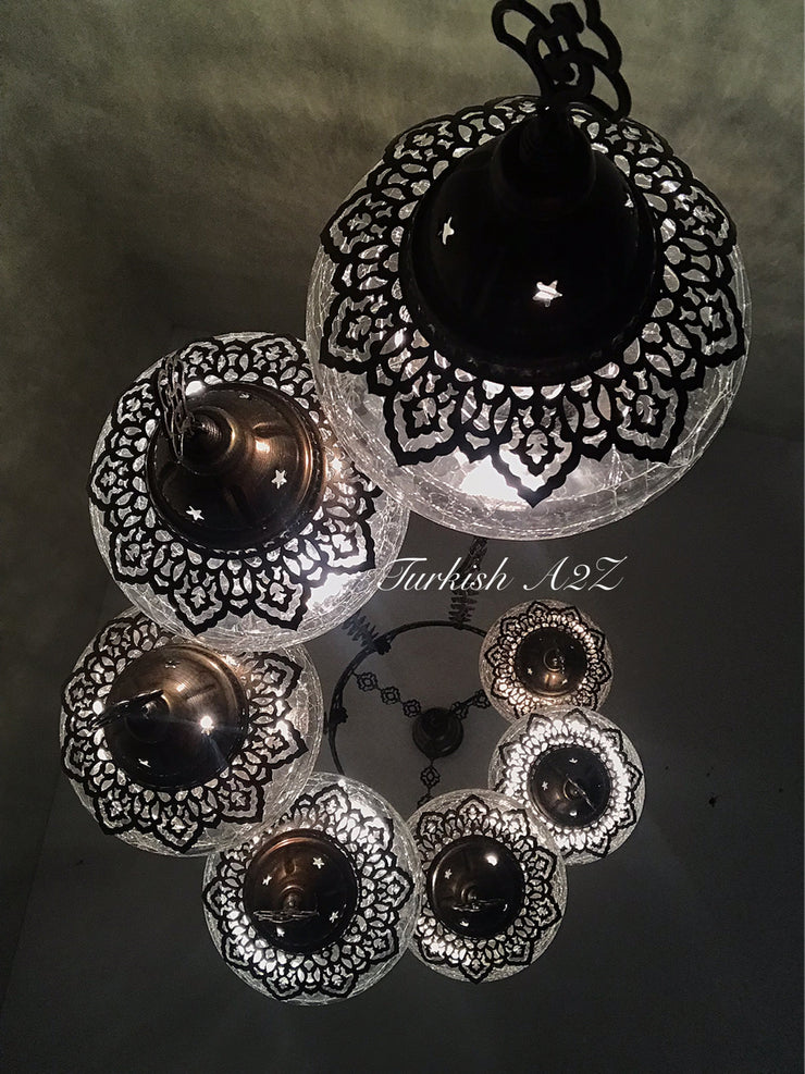 Ottoman Chandelier with 7 Cracked Globes (water drop model) , ID:147 - TurkishLights.NET