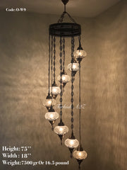 Ottoman Chandelier with 9 Cracked Globes (water drop model) , ID:147 - TurkishLights.NET