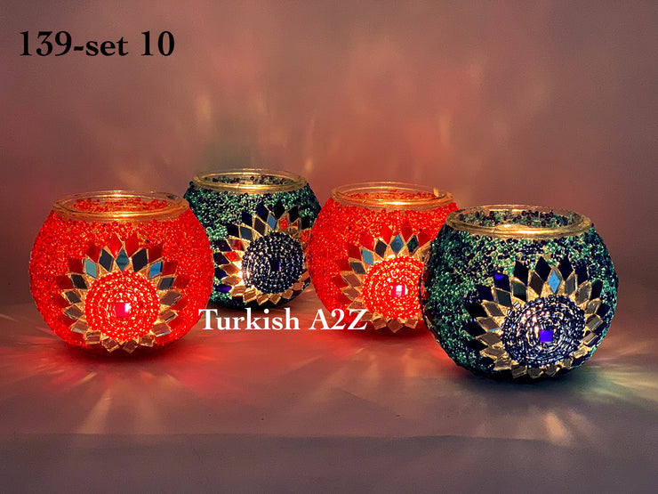Set Of 4 Turkish Mosaic Candle Holders,ID: 139-10 - TurkishLights.NET
