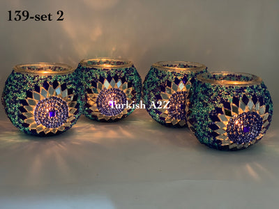 Set Of 4 Turkish Mosaic Candle Holders,ID: 139-02 - TurkishLights.NET