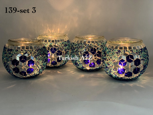Set Of 4 Turkish Mosaic Candle Holders,ID: 139-03 - TurkishLights.NET