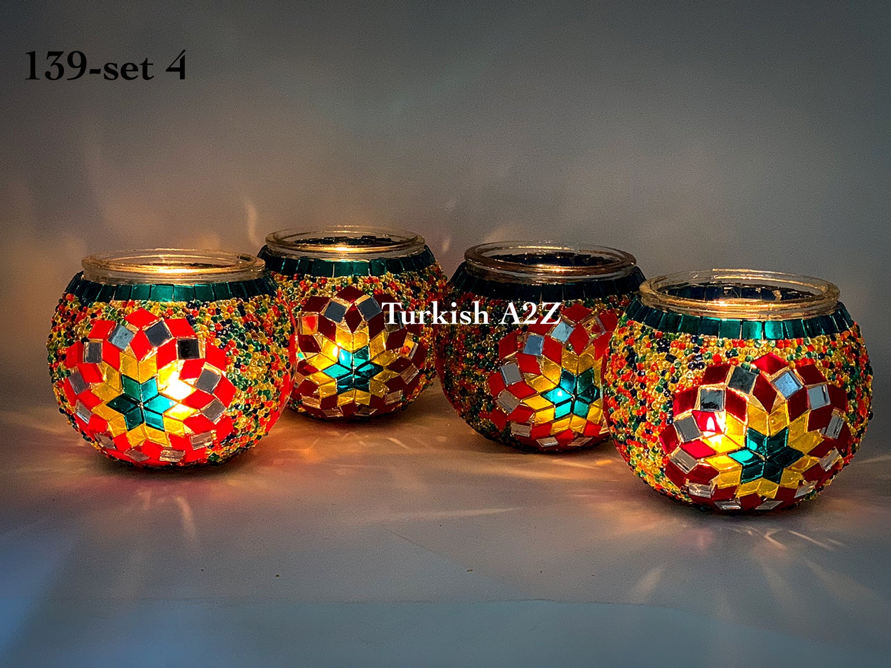 Set Of 4 Turkish Mosaic Candle Holders,ID: 139-04 – Turkish Lights