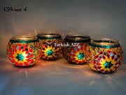 Set Of 4 Turkish Mosaic Candle Holders,ID: 139-04 - TurkishLights.NET