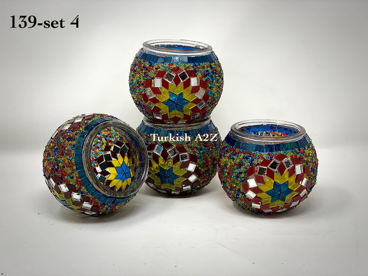 Set Of 4 Turkish Mosaic Candle Holders,ID: 139-04 - TurkishLights.NET