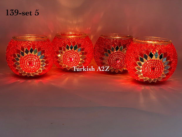 Set Of 4 Turkish Mosaic Candle Holders,ID: 139-05 - TurkishLights.NET