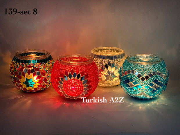Set Of 4 Turkish Mosaic Candle Holders,ID: 139-08 - TurkishLights.NET