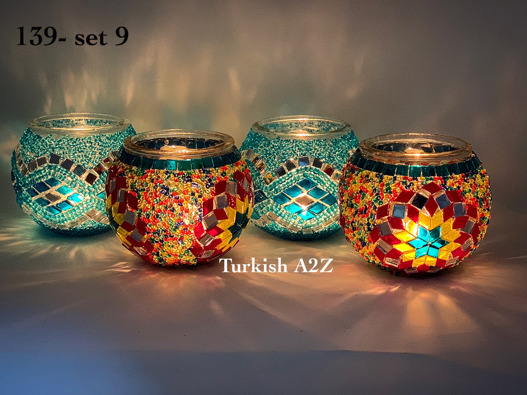Set Of 4 Turkish Mosaic Candle Holders,ID: 139-09 – Turkish Lights