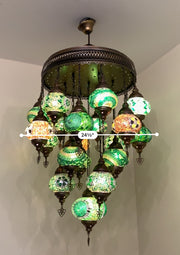 Turkish Mosaic Chandelier With 21 Medium Globes (with remote) ,ID: 142, FREE SHIPPING - TurkishLights.NET