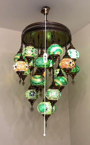 Turkish Mosaic Chandelier With 21 Medium Globes (with remote) ,ID: 142, FREE SHIPPING - TurkishLights.NET