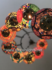 9-BALL TURKISH  MOSAIC CHANDELIER WITH LARGE GLOBES, SOFT MIX - TurkishLights.NET