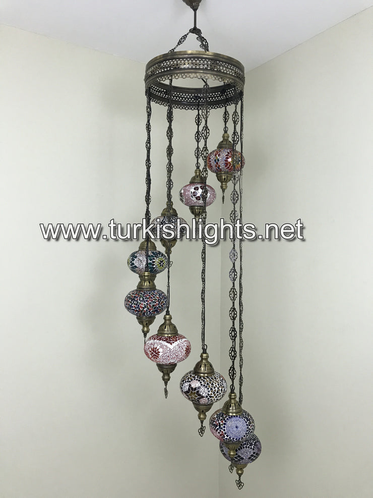 9-BALL TURKISH  MOSAIC CHANDELIER WITH LARGE GLOBES, SOFT MIX - TurkishLights.NET