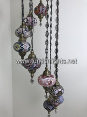 9-BALL TURKISH  MOSAIC CHANDELIER WITH LARGE GLOBES, SOFT MIX - TurkishLights.NET