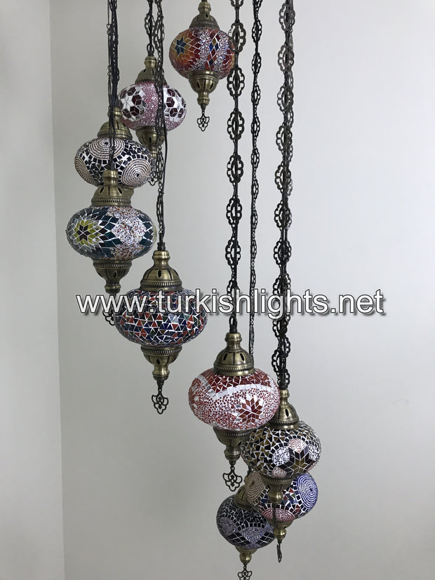 9-BALL TURKISH  MOSAIC CHANDELIER WITH LARGE GLOBES, SOFT MIX - TurkishLights.NET