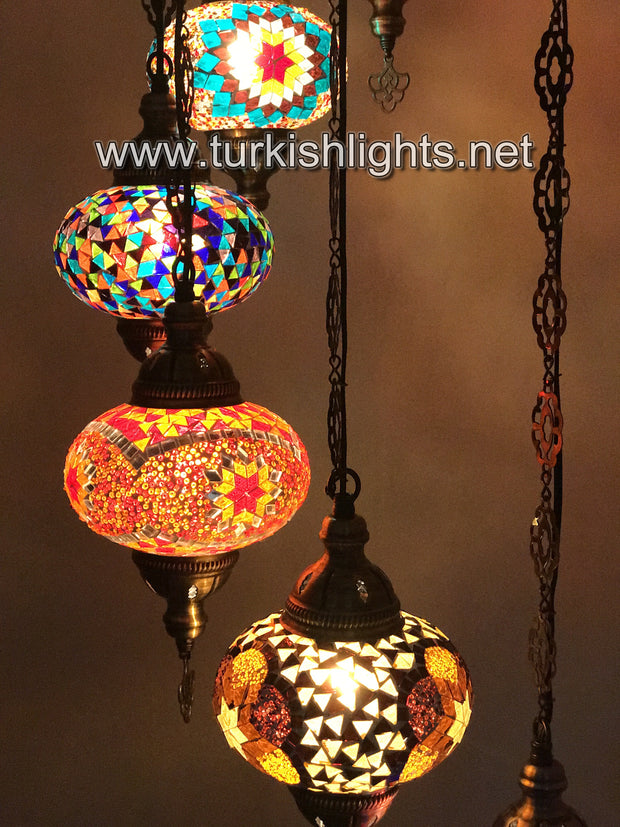 9-BALL TURKISH  MOSAIC CHANDELIER WITH LARGE GLOBES, SOFT MIX - TurkishLights.NET