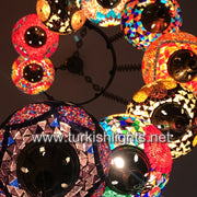 9-BALL TURKISH  MOSAIC CHANDELIER WITH LARGE GLOBES, SOFT MIX - TurkishLights.NET