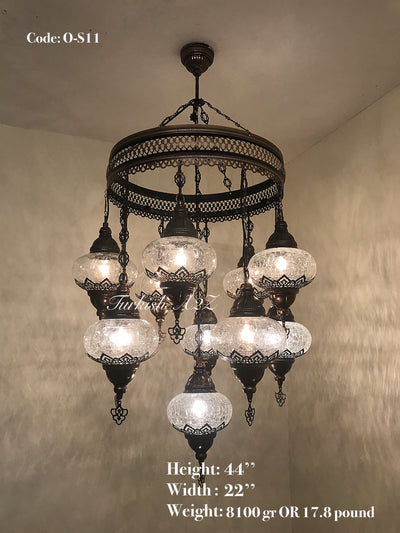 Chandelier with 11 Cracked Globes (Sultan model) , ID:148 - TurkishLights.NET