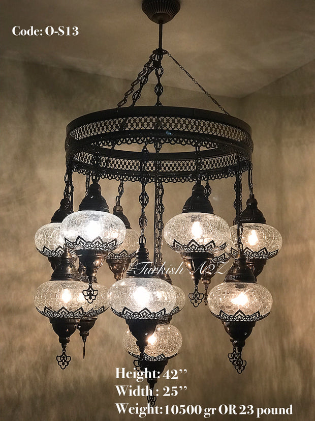 Chandelier with 13 Cracked Globes (Sultan model) , ID:148 - TurkishLights.NET